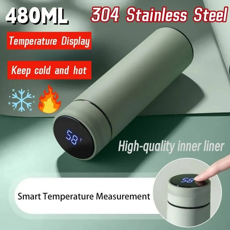 480ml Smart Water Bottle Thermal Custom Logo 304 Stainless Steel Led Water Bottle with Temperature Display Christmas Gift