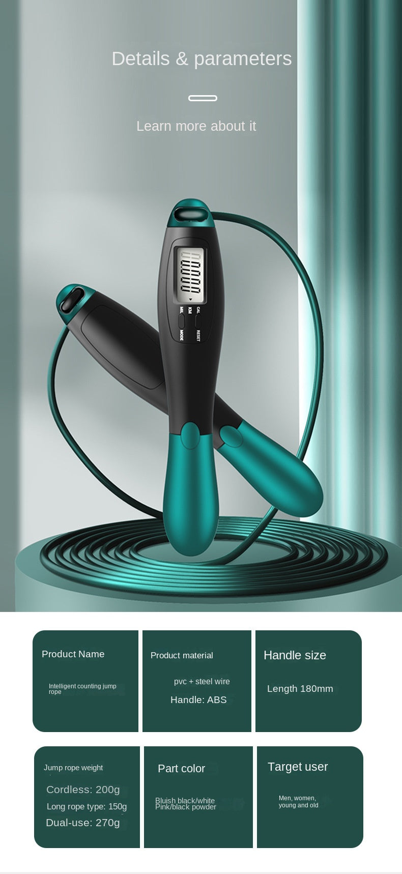 Cordless Electronic Jumping Rope Counting Speed Skipping Counter Gym Fitness Crossfit Skipping Smart Jump Rope with LCD Screen