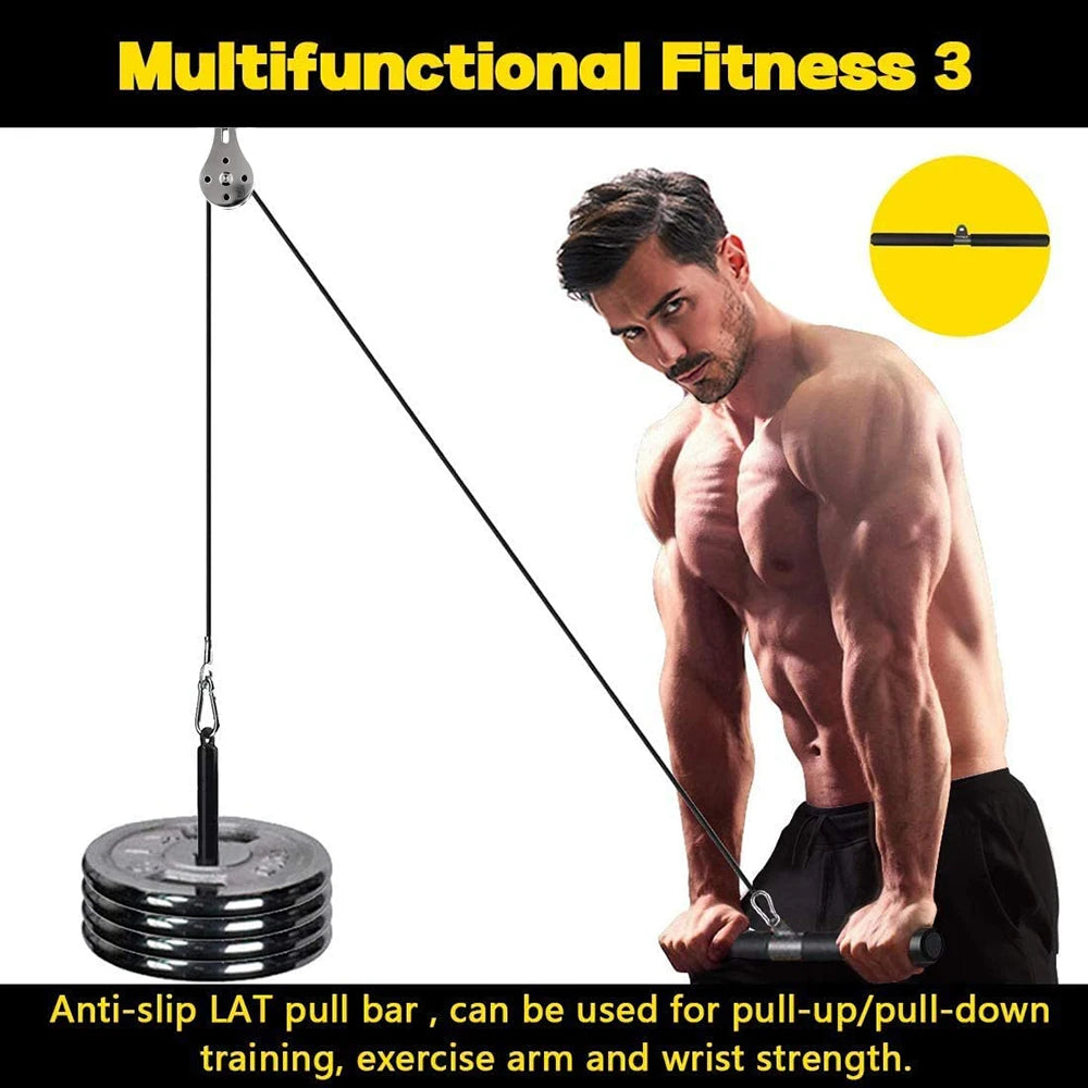Fitness Pulley Cable Machine System DIY Gym Attachment Adjustable 2.5m Cable Workout Arm Biceps Triceps Hand Training Equipment