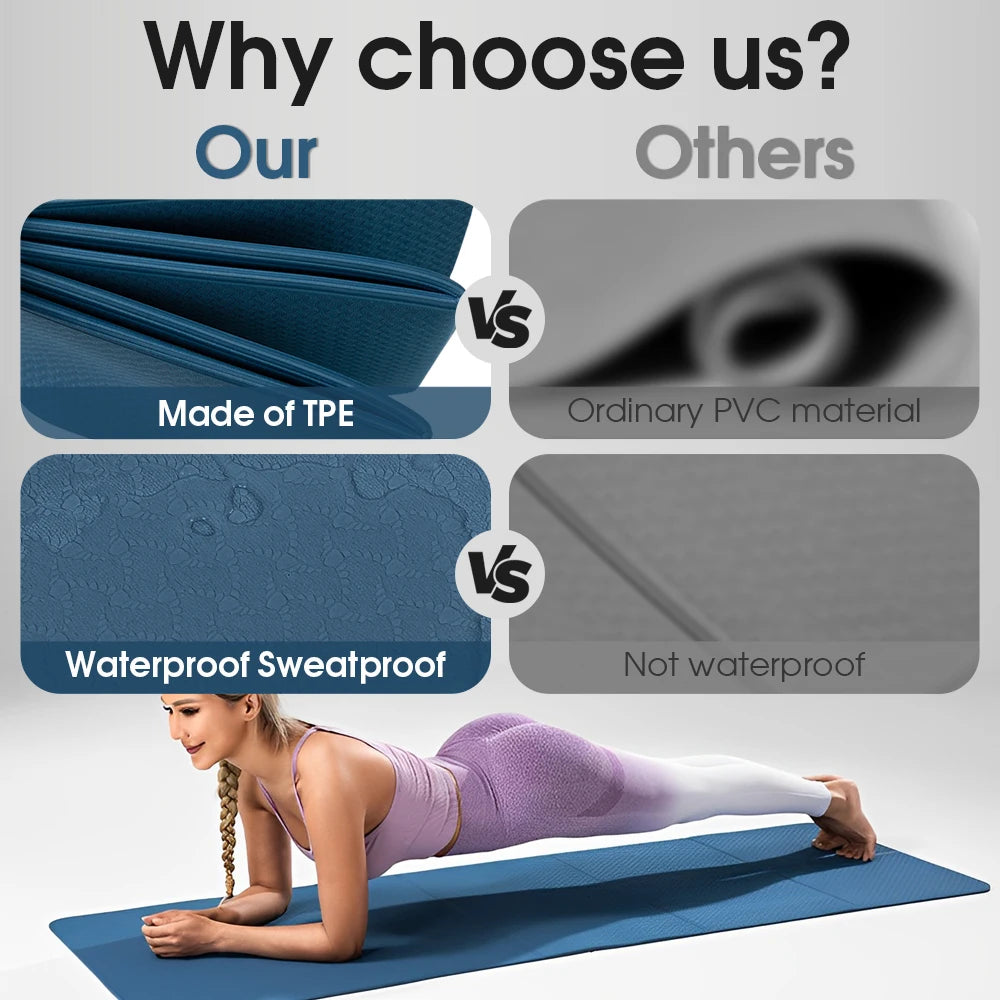 TPE Yoga Mats Yoga Meditation Pad Anti-Slip Foldable Pilates Gymnastics Mat Soft Shock-absorbing Easy Clean Sports Equipment